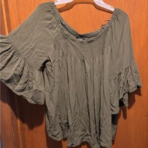 a.n.a Olive Green Ruffle Sleeve Blouse